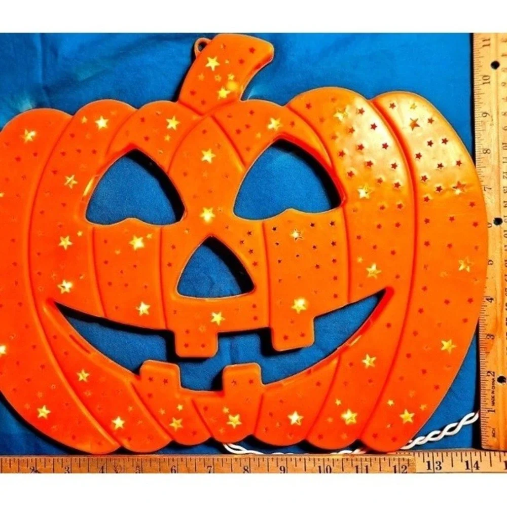 VTG Jack O Lantern Light‎ Up Plug In Window Pumpkin Double Sided 14.25